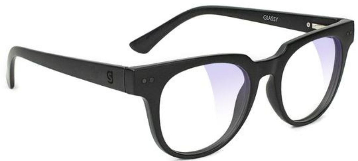Product photo wayfarer shaped gaming glasses on a white background