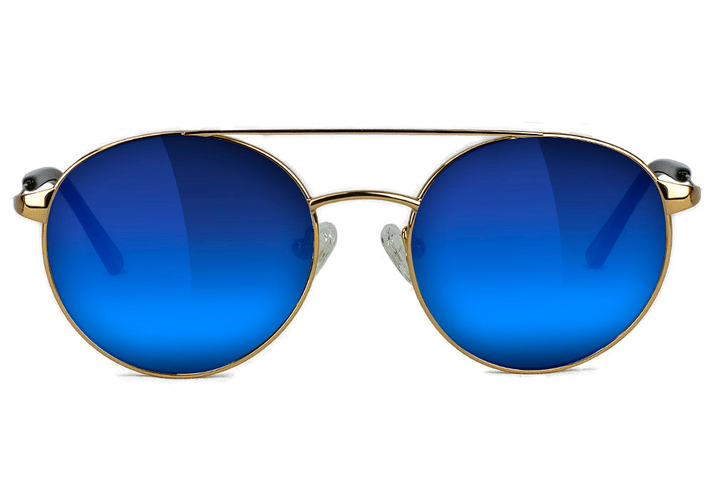 Sampson Gold Blue Mirror Polarized Sunglasses Front