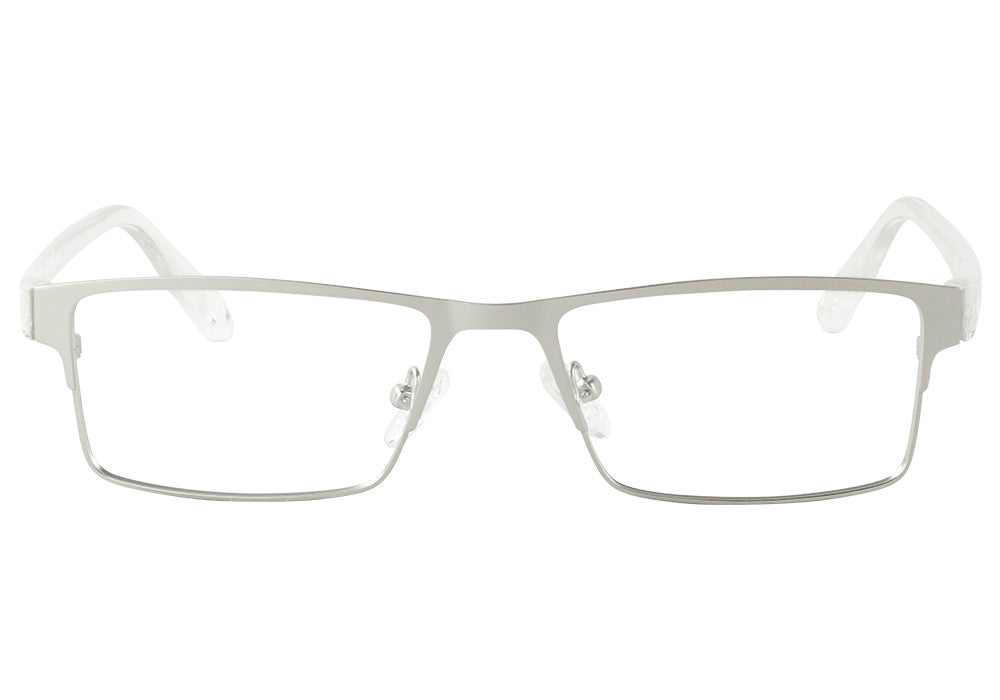 Strike SIlver Clear Prescription Glasses Front #Color_Silver/Clear