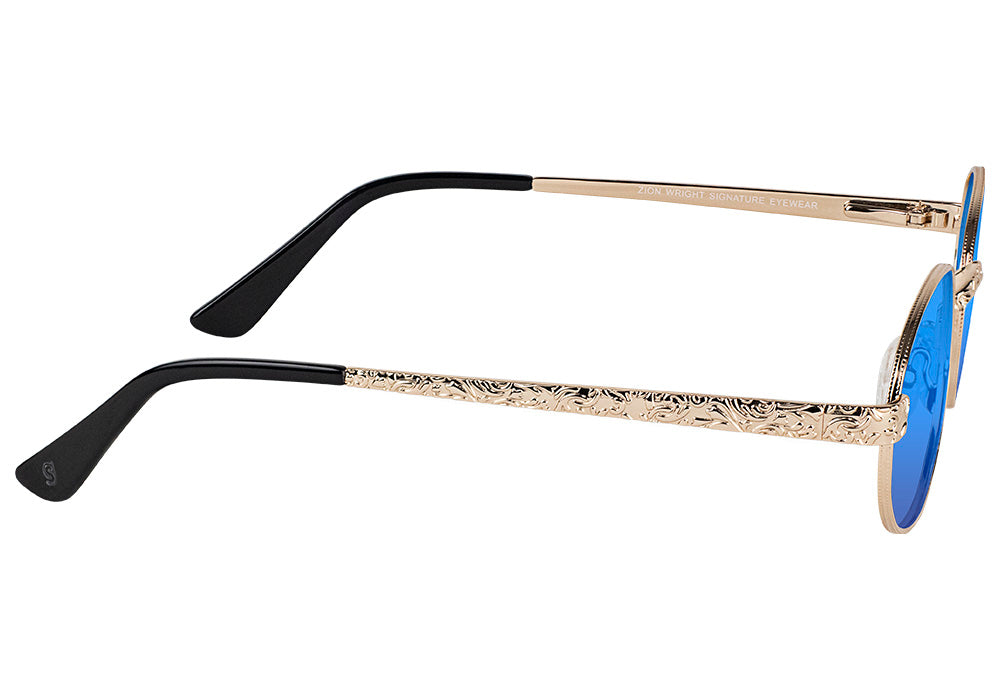 Zion Gold Blue Mirror Polarized Sunglasses Side #Color_Gold/Blue Mirror