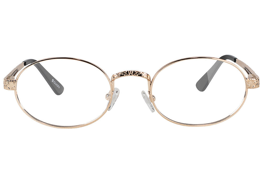 Zion Gold Metal Oval Prescription Glasses Front
