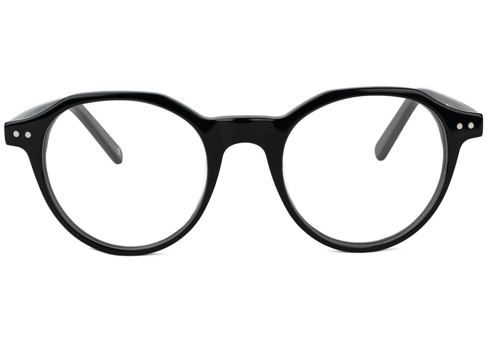 Olsen Black Round Prescription Glasses Front #Color_Black