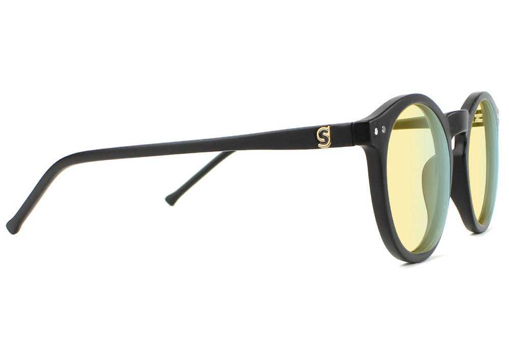 Apollo Matte Black Blue Light Blocking Gaming Glasses Yellow Lens Side