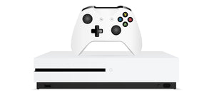 Product photo of an Xbox console and controller on a white background