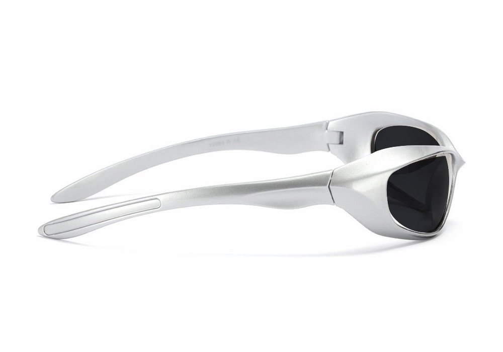 Alta silver sunglasses with deep dark smoke lenses, side view #Color_Silver