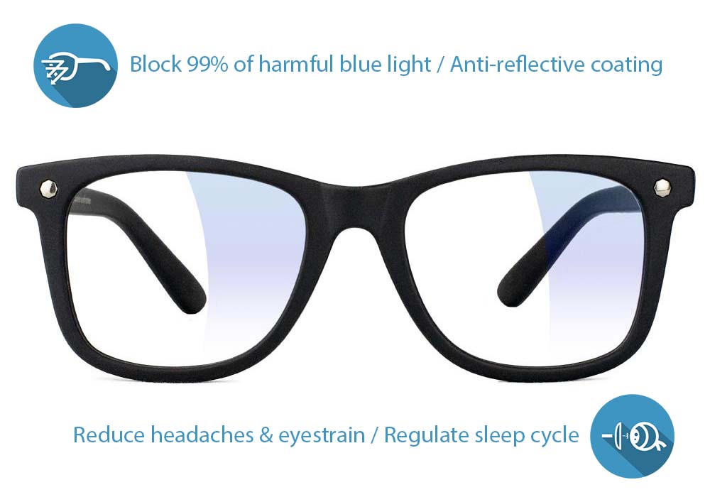 Mikemo Black Blue Light Blocking Gaming Glasses Front