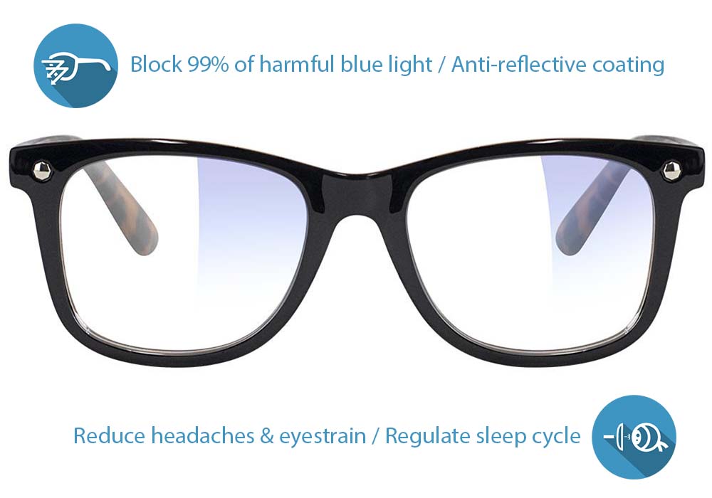 Mikemo Black Tortoise Blue Light Blocking Gaming Glasses Front