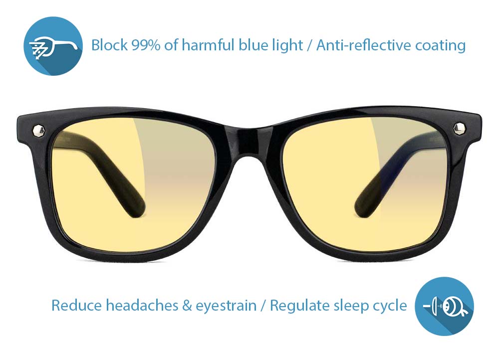 Mikemo Black Blue Light Blocking Gaming Glasses Yellow Lens Front
