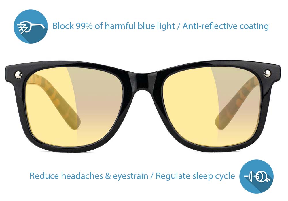 Mikemo Black Tortoise Blue Light Blocking Gaming Glasses Yellow Lens Front